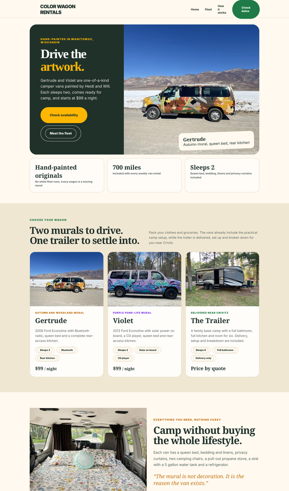 The Color Wagon Rentals home page, a site we built and delivered