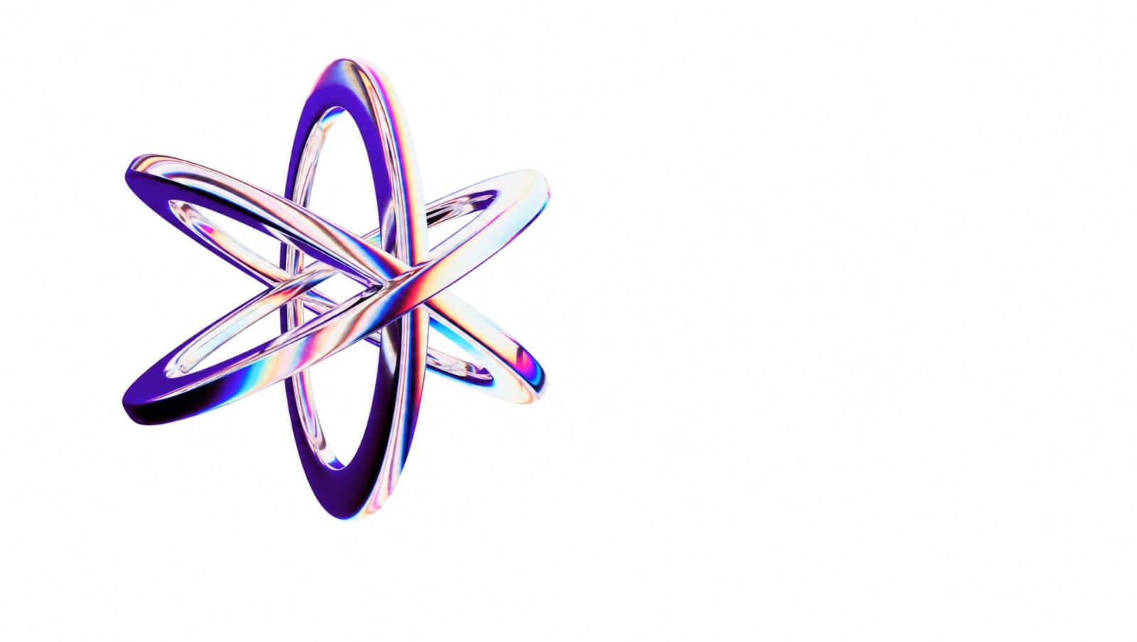 A chrome form with violet, blue, pink and warm refraction